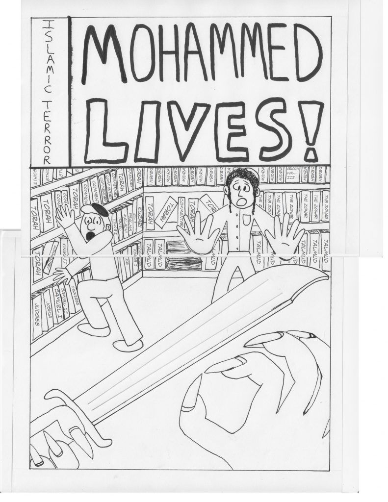 cover with book titles comic 1