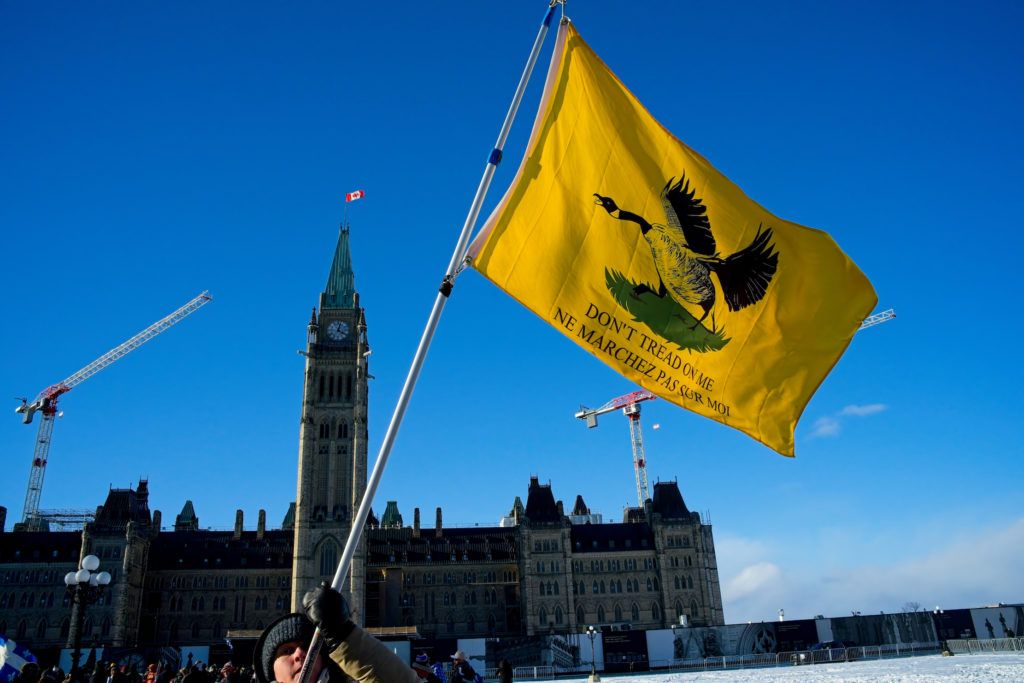 A Few Words About The Anniversary On The 2nd Anniversary Of The Attack   SMALL Canadian Dont Tread On Me Flag Peace TowerV2 Feb 17 2024 P Hill 2024 Copy 1024x683 